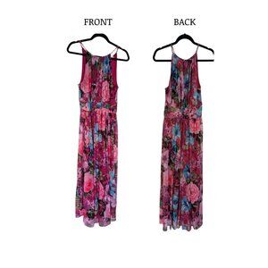 London Times Pink Floral Chiffon Maxi Dress | Size 12